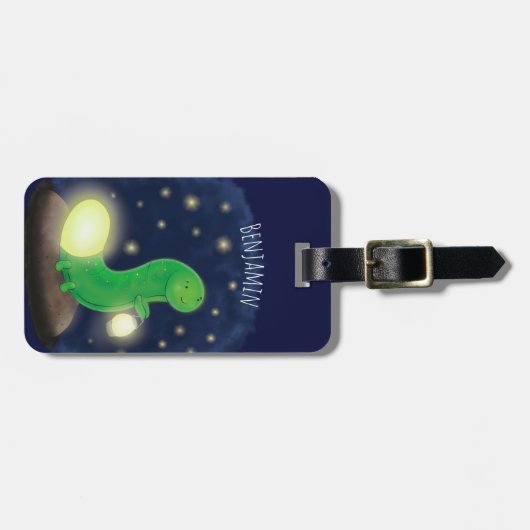 かわいい緑のグローの虫の漫画イラストレーション ラゲッジタグ (正面横)
