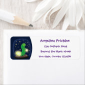 かわいい緑のグローの虫の漫画イラストレーション ラベル (インサイチュ)