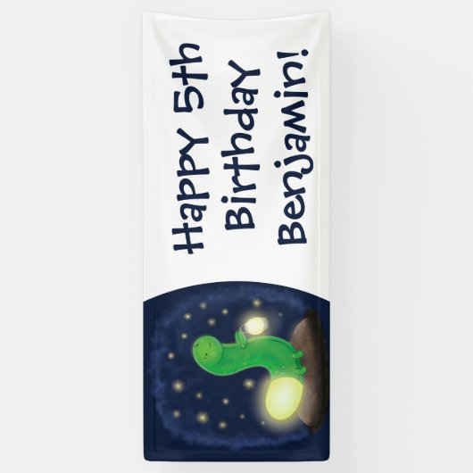 かわいい緑のグローの虫の漫画イラストレーション 横断幕 (縦)