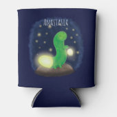 かわいい緑のグローの虫の漫画イラストレーション 缶クーラー (正面)