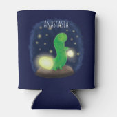 かわいい緑のグローの虫の漫画イラストレーション 缶クーラー (裏面)