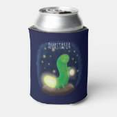 かわいい緑のグローの虫の漫画イラストレーション 缶クーラー (缶裏面)