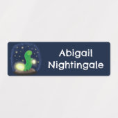 かわいい緑のグローの虫の漫画パーソナライズされた ラベル (デザイン2)