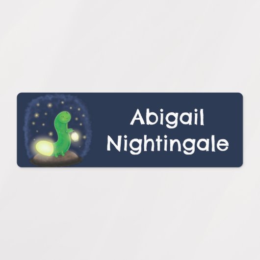 かわいい緑のグローの虫の漫画パーソナライズされた ラベル (デザイン2)