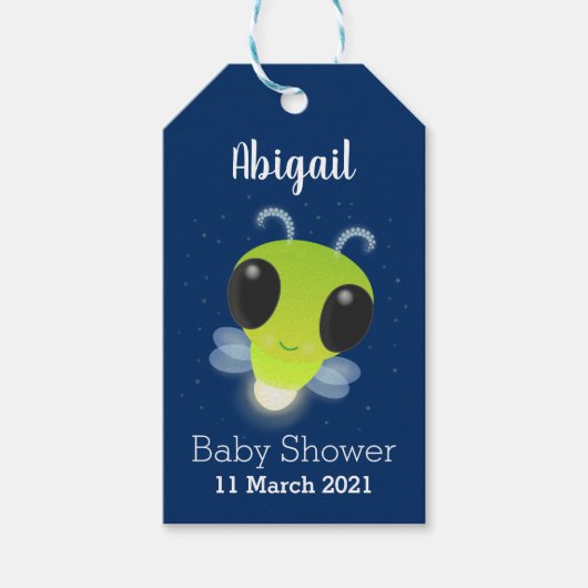 かわいい緑のグローブバグ蛍の漫画イラストレーション ギフトタグ (正面)