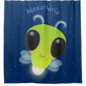 かわいい緑のグローブバグ蛍の漫画イラストレーション シャワーカーテン (正面)