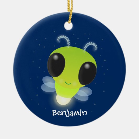 かわいい緑のグローブバグ蛍の漫画イラストレーション セラミックオーナメント (正面)