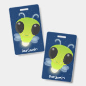 かわいい緑のグローブバグ蛍の漫画イラストレーション バッジ (正面＆裏面)