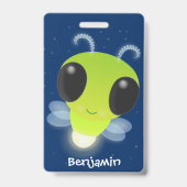 かわいい緑のグローブバグ蛍の漫画イラストレーション バッジ (裏面)