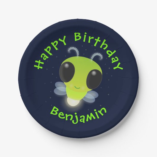 かわいい緑のグローブバグ蛍の漫画イラストレーション ペーパープレート (正面)