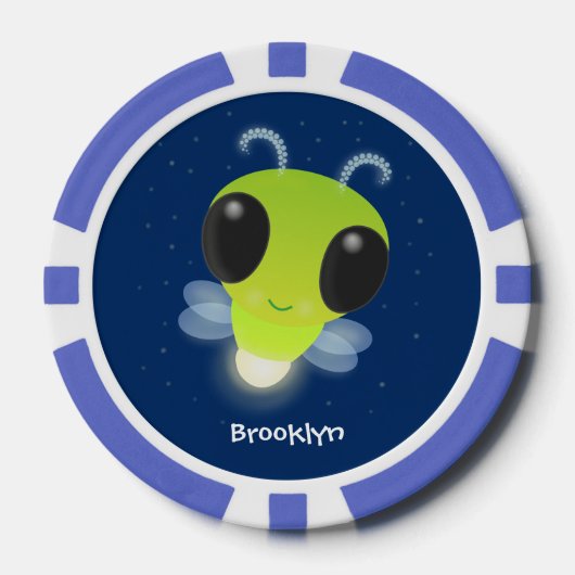 かわいい緑のグローブバグ蛍の漫画イラストレーション ポーカーチップ (正面)