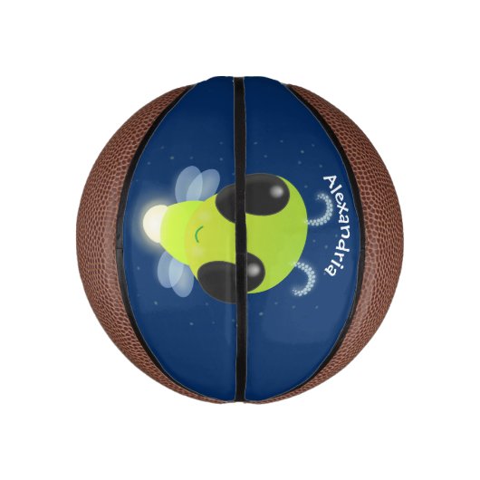 かわいい緑のグローブバグ蛍の漫画イラストレーション ミニバスケットボール (縦)