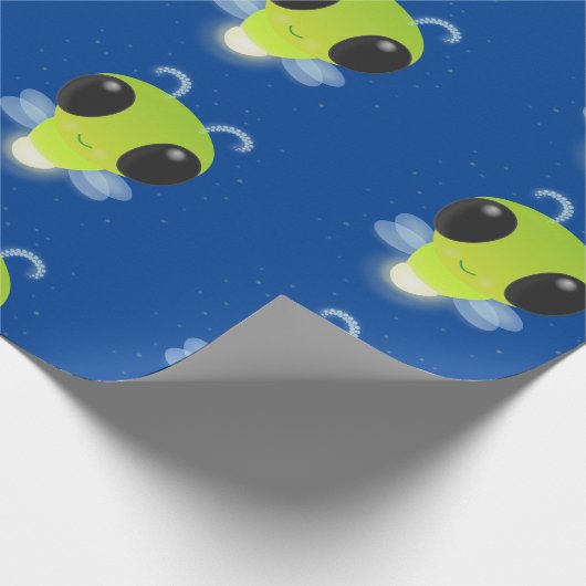 かわいい緑のグローブバグ蛍の漫画イラストレーション ラッピングペーパー (角)