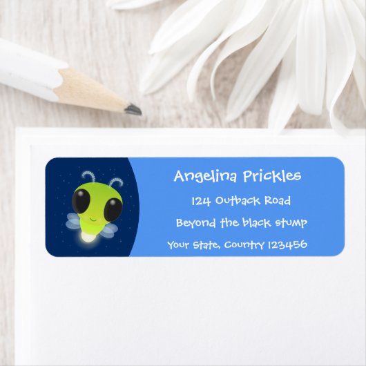 かわいい緑のグローブバグ蛍の漫画イラストレーション ラベル (インサイチュ)