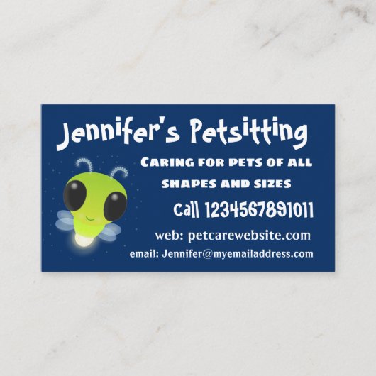 かわいい緑のグローブバグ蛍の漫画イラストレーション 名刺 (正面)