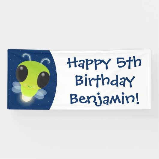 かわいい緑のグローブバグ蛍の漫画イラストレーション 横断幕 (横)