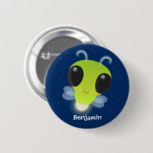 かわいい緑のグローブバグ蛍の漫画イラストレーション 缶バッジ (正面&裏面)