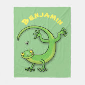 かわいい緑のゲッコトカゲ漫画イラストレーション フリースブランケット (正面)