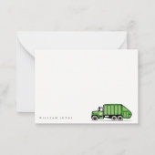 かわいい緑のゴミ収集車の子供の誕生日パーティーグッズ どんな年齢にも ノートカード (正面)