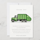 かわいい緑のゴミ収集車 子供のあらゆる年齢の誕生日 サンキューカード (正面)