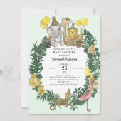 かわいい緑のサファリ動物の男の子の赤ちゃんシャワー 招待状 (正面)