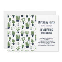 かわいい緑のサボテンの花ポット柄誕生日