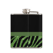 かわいい緑のシマウマのプリントの名前のフェイクな輝きの弓 フラスク (裏面)
