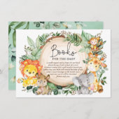 かわいい緑のジャングル動物の本ベビー エンクロージャーカード (正面/裏面)