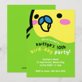 かわいい緑のセキセイインコの子供の10歳の誕生日パーティー 招待状 (正面/裏面)