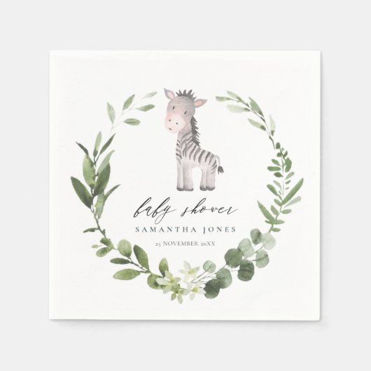 かわいい緑のゼブラの葉のリース赤ちゃんシャワー スタンダードカクテルナプキン (正面)