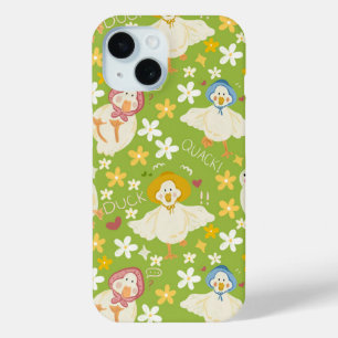 かわいい緑のダック＆デイジーフラワーのシームレスパターン iPhone 15ケース
