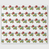 かわいい緑のトラクターおよび赤い納屋 ラッピングペーパー (フラット)