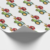 かわいい緑のトラクターおよび赤い納屋 ラッピングペーパー (角)