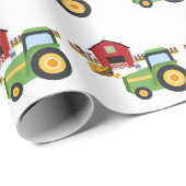 かわいい緑のトラクターおよび赤い納屋 ラッピングペーパー (ロールコーナー)