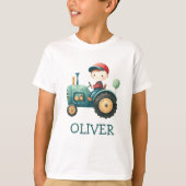 かわいい緑のトラクターの男の子用カスタムデザイン Tシャツ (正面)