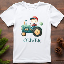 かわいい緑のトラクターの男の子用カスタムデザイン Tシャツ