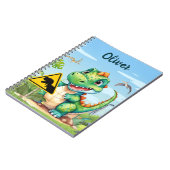 かわいい緑のトレックスパーソナライズされた恐竜 ノートブック (左側)