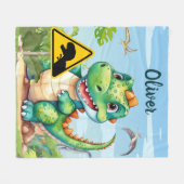 かわいい緑のトレックスパーソナライズされた恐竜 フリースブランケット (正面(横))