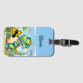 かわいい緑のトレックスパーソナライズされた恐竜 ラゲッジタグ (正面横)