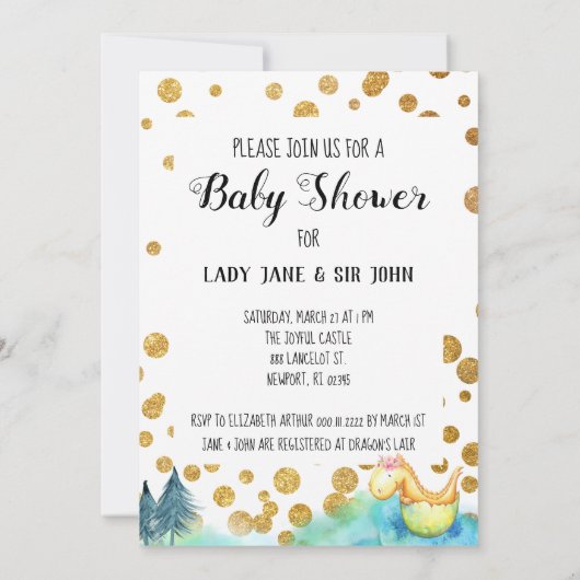 *~*かわいい緑のドラゴンで赤ちゃんの子をシャワー 招待状 (裏面)