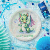 かわいい緑のドラゴンと泡の男の子の赤ちゃんシャワー ペーパープレート (パーティー)