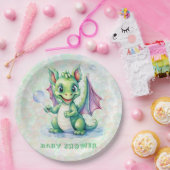 かわいい緑のドラゴンと泡の男の子の赤ちゃんシャワー ペーパープレート (パーティー)