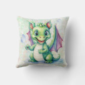 かわいい緑のドラゴンと泡の男の子カスタムプレゼント クッション (裏面)