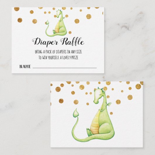 *～*かわいい緑のドラゴンのベビーシャワーおむつラッフル エンクロージャーカード (正面/裏面)