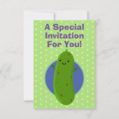 かわいい緑のピクルスキュウリの漫画イラスト 招待状 (裏面)