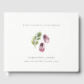 かわいい緑のピンクの女の子の靴の葉ベビーシャワー ゲストブック (正面)