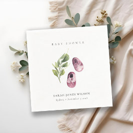 かわいい緑のピンクの女の子の靴の葉ベビーシャワー スタンダードカクテルナプキン