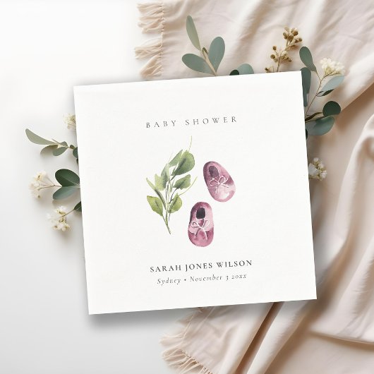 かわいい緑のピンクの女の子の靴の葉ベビーシャワー スタンダードカクテルナプキン