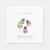 かわいい緑のピンクの女の子の靴の葉ベビーシャワー スタンダードカクテルナプキン (正面)