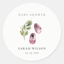 かわいい緑のピンクの女の子の靴の葉ベビーシャワー ラウンドシール